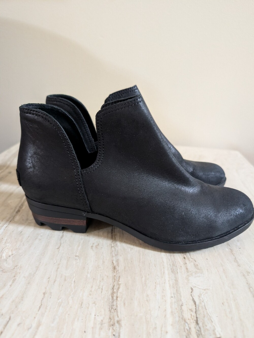 Sorel Lolla Black Nubuck Leather Ankle Boots Sz 10